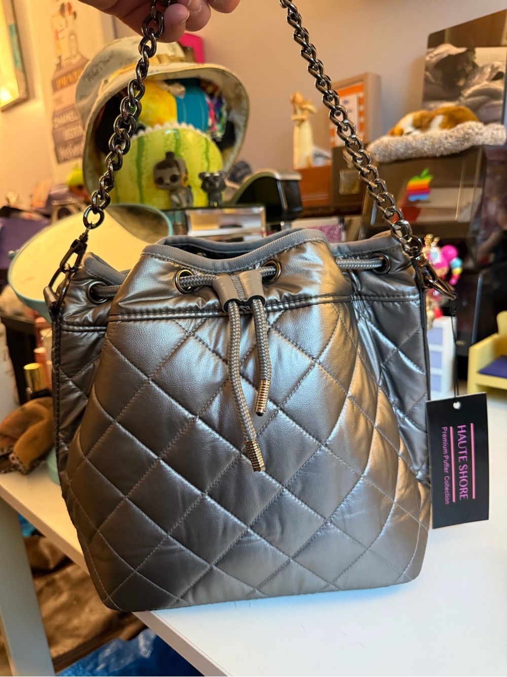 NWT HAUTE SHORE Lindsey Puffer Bucket Bag In Iron